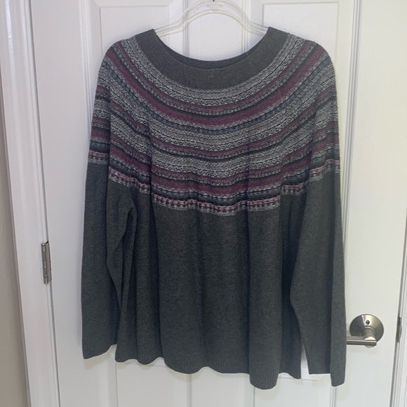 J Jill Fair Isle style gray and purple sweater size 2x - Picture 1 of 8